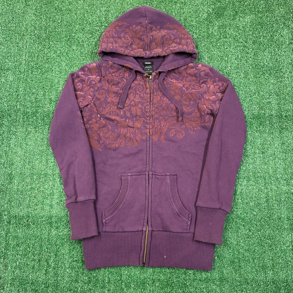 Y2K 2000's Vanity Hoodie Full Zip Purple Damask Velvet Flocked‎ Sweatshirt